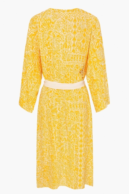 Mizalle Sarı Beyaz Desenli Uzun Kimono - Mizalle (1)