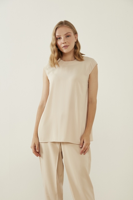 Mizalle Klasik Double Kısa Paça İnce Bej Rengi Pantolon - Mizalle (1)