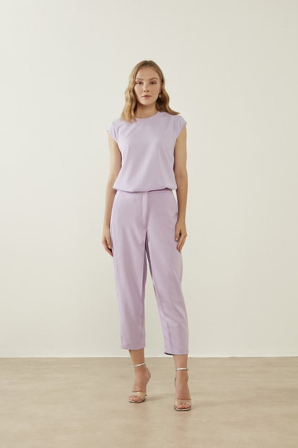 Mizalle Klasik Double Kısa Paça İnce Lila Pantolon - Mizalle