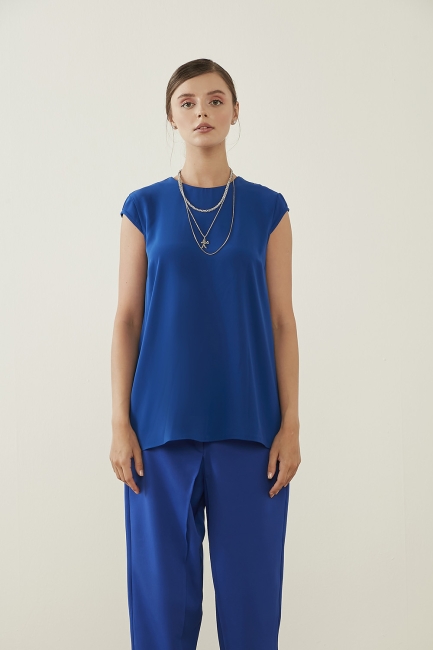 Mizalle Klasik Double Kısa Paça İnce Saks Mavisi Pantolon - Mizalle (1)