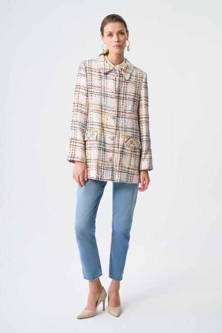 Mizalle Ekru Ekoseli Kısa Dokuma Kaban - Mizalle