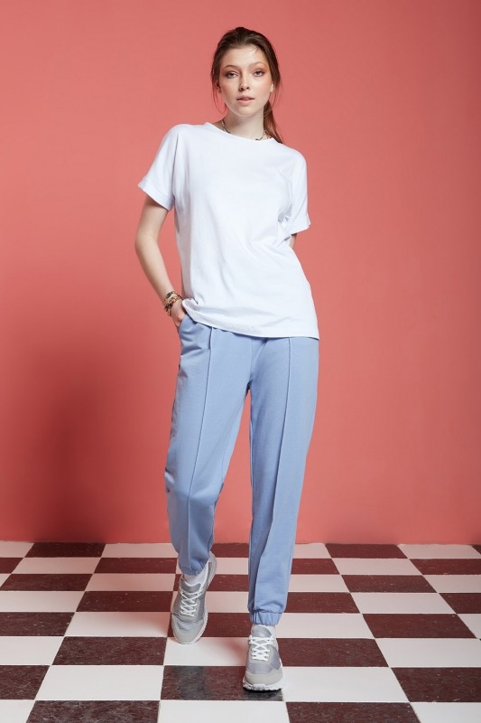 Basic Stitched Jogger Trousers (Blue) - Mizalle