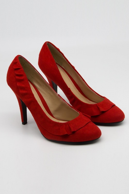 Frill Detailed Heeled Shoes (Red) - Mizalle