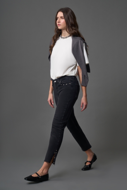 Flare Paça Denim Antrasit Pantolon - Mizalle (1)