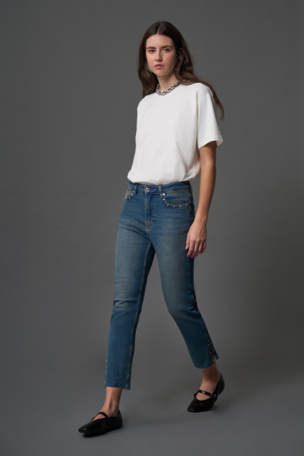 Flare Paça Denim O. Mavi Pantolon - Mizalle (1)