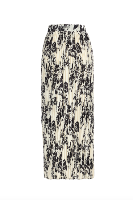 Mizalle Full İnce Piliseli Bej Desenli Uzun Etek - Mizalle (1)