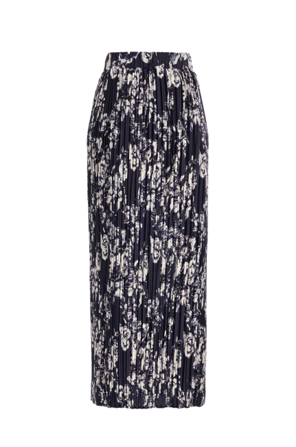 Mizalle Full İnce Piliseli Lacivert Desenli Uzun Etek - Mizalle (1)