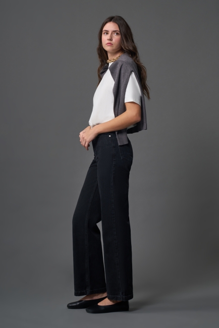 Mizalle Dar Kalıp Geniş Paça Antrasit Denim Pantolon - Mizalle (1)