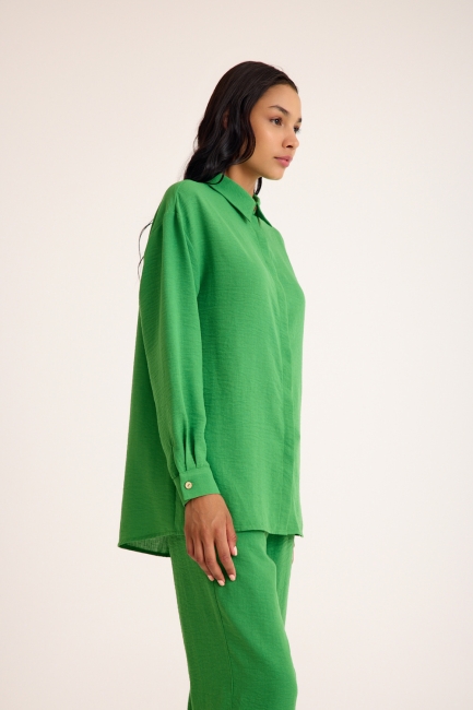Mizalle Keten Dokulu Yazlık Rahat Kesimli Yeşil Gömlek - Mizalle (1)