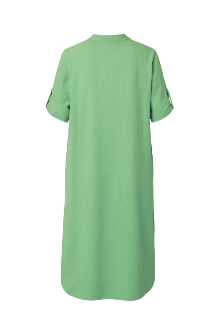 Mizalle Hakim Yaka Keten Görünümlü Yeşil Kısa Kollu Uzun Yazlık Elbise - Mizalle (1)