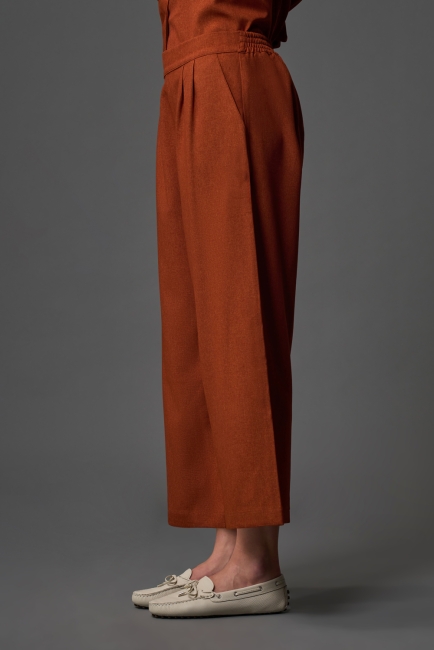 Mizalle Çift Pile Kısa Paçalı Geniş Kesim Kiremit Rengi Pantolon - Mizalle (1)