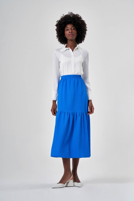 Mizalle Jakar Dokulu İnce Midi Mavi Etek - Mizalle (1)