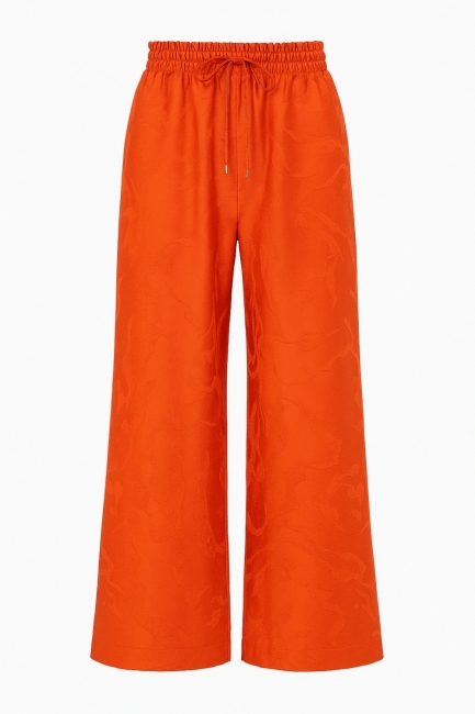 Mizalle Beli Lastikli Geniş Paça Jakarlı Turuncu Pantolon - Mizalle