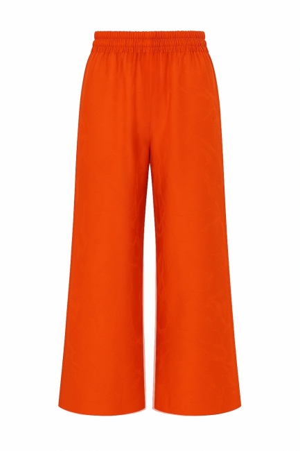 Mizalle Beli Lastikli Geniş Paça Jakarlı Turuncu Pantolon - Mizalle (1)
