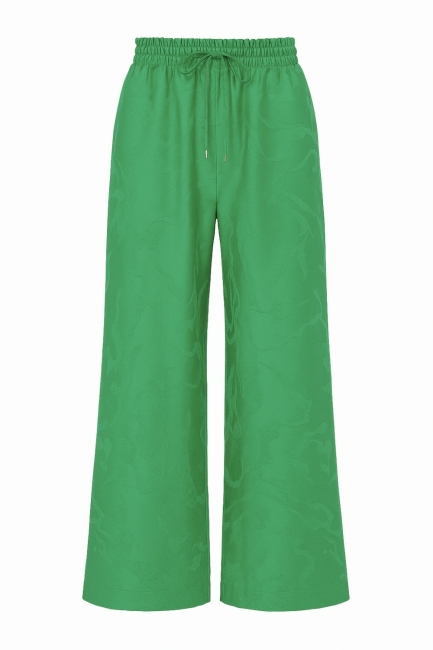 Mizalle Beli Lastikli Geniş Paça Jakarlı Yeşil Pantolon - Mizalle