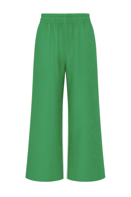 Mizalle Beli Lastikli Geniş Paça Jakarlı Yeşil Pantolon - Mizalle (1)