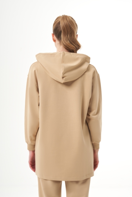 Mizalle Kapüşonlu Kanguru Cepli Bej Rengi Sweatshirt - Mizalle (1)