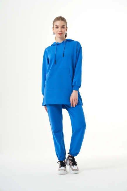 Mizalle Kapüşonlu Kanguru Cepli Mavi Sweatshirt - Mizalle (1)