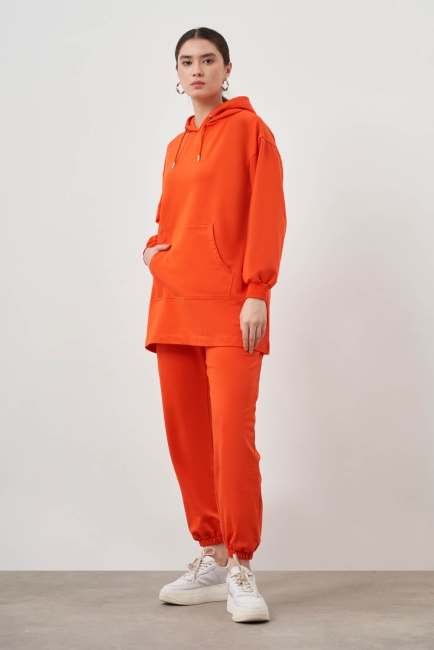 Mizalle Kapüşonlu Kanguru Cepli Nar Çiçeği Sweatshirt - Mizalle