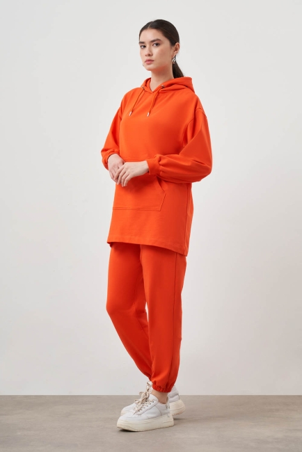 Mizalle Kapüşonlu Kanguru Cepli Nar Çiçeği Sweatshirt - Mizalle (1)