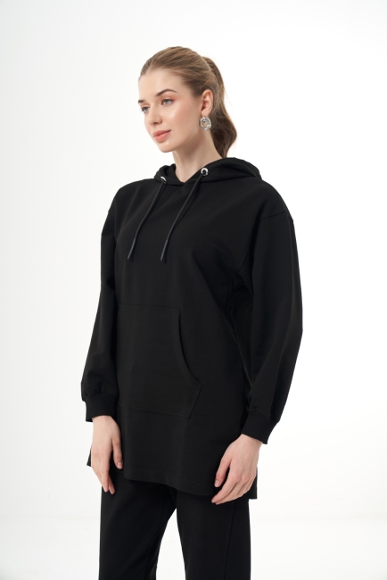 Mizalle Kapüşonlu Kanguru Cepli Siyah Sweatshirt - Mizalle