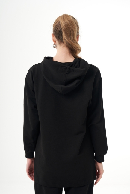 Mizalle Kapüşonlu Kanguru Cepli Siyah Sweatshirt - Mizalle (1)
