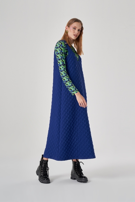 Mizalle Saks Mavisi Maksi Kapitone Jile Elbise - Mizalle (1)