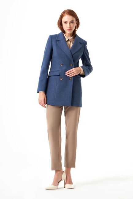 Mizalle Kaşe Dokulu İndigo Mavi Anvelop Ceket - Mizalle