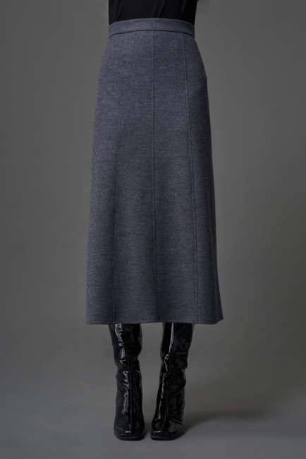 Mizalle Yün Dokulu Uzun Gri Kaşe Etek - Mizalle