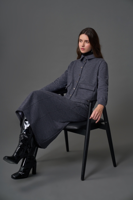 Mizalle Yün Keçe Dokulu Kapaklı Cepli Gri Gömlek Ceket - Mizalle