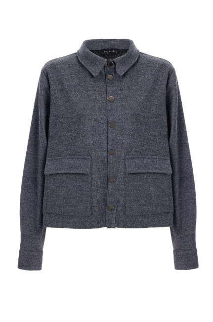 Mizalle Yün Keçe Dokulu Kapaklı Cepli Gri Gömlek Ceket - Mizalle (1)