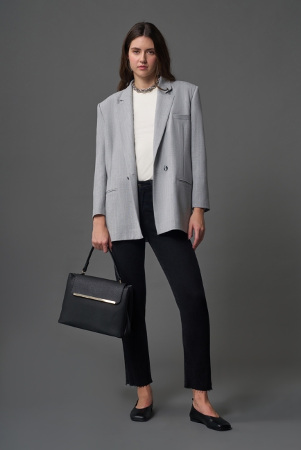 Mizalle Dar Kesim Kesik Paçalı Mom Fit Antrasit Denim Pantolon - Mizalle