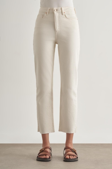 Mizalle Dar Kesim Kesik Paçalı Mom Fit Ekru Denim Pantolon - Mizalle (1)