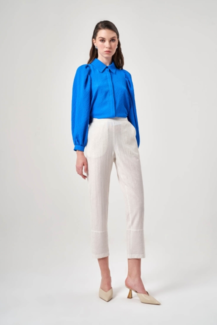 Mizalle Keten Dokulu Kırçıllı Bej Rengi Pantolon - Mizalle (1)