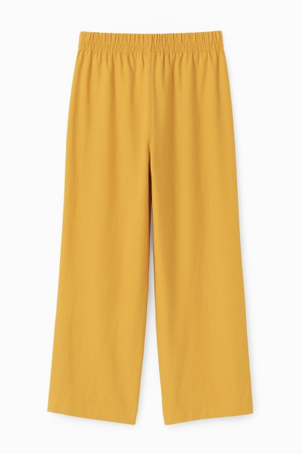 Mizalle Keten Dokulu Geniş Paça Sarı Rahat Pantolon - Mizalle (1)