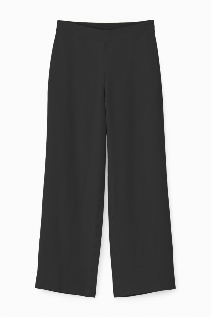 Mizalle Keten Dokulu Geniş Paça Siyah Rahat Pantolon - Mizalle