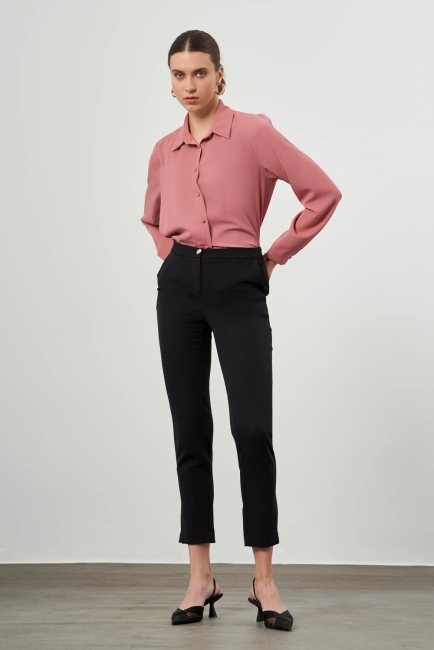 Mizalle Basic Kısa Paça Klasik Siyah Kumaş Pantolon - Mizalle