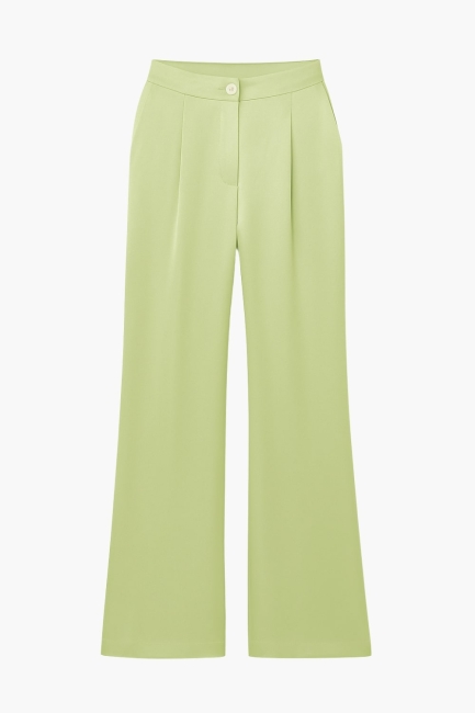 Mizalle Açık Yeşil İnce Krep Geniş Paça Cepli Pantolon - Mizalle