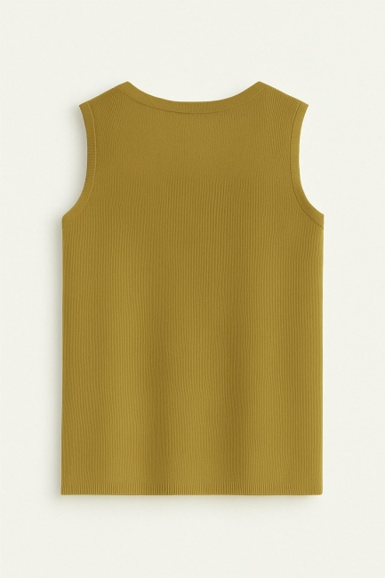 Mizalle Haki Yuvarlak Yaka Rayon Örme Kolsuz Uzun Triko Tunik - Mizalle (1)