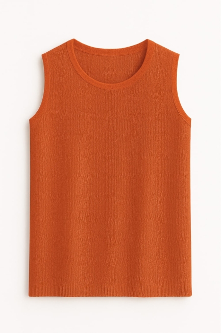 Mizalle Nar Çiçeği Yuvarlak Yaka Rayon Örme Kolsuz Uzun Triko Tunik - Mizalle