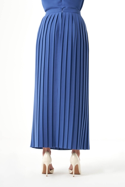 Mizalle Piliseli Uzun İndigo Mavi Krep Etek - Mizalle (1)