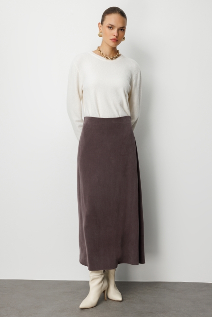 Mizalle A Kesim Cupro Kahverengi Maksi Etek - Mizalle