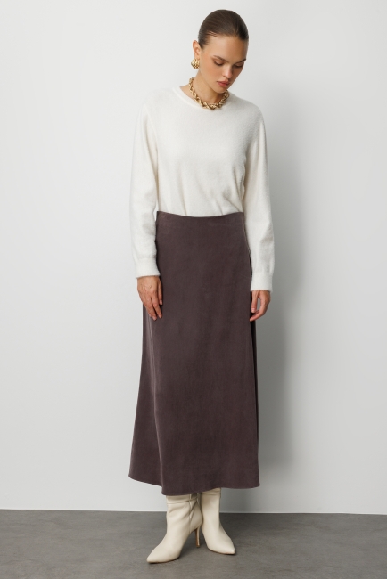 Mizalle A Kesim Cupro Kahverengi Maksi Etek - Mizalle (1)