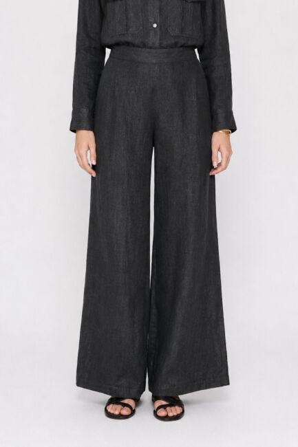 Mizalle Arka Beli Lastikli Bol Paça Siyah Pantolon - Mizalle (1)