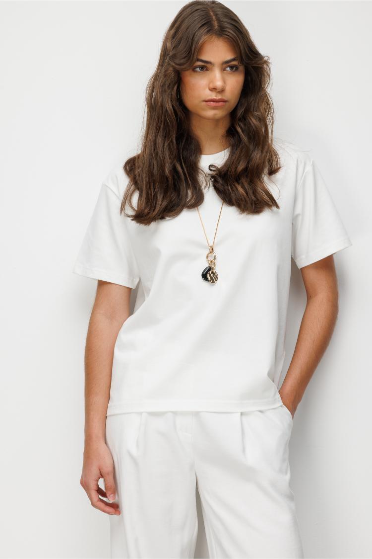 Mizalle Basic Düz Suprem Ekru T-Shirt