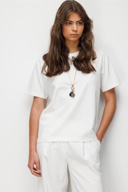 Mizalle Basic Düz Suprem Ekru T-Shirt - Mizalle