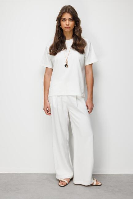 Mizalle Basic Düz Suprem Ekru T-Shirt - Mizalle (1)