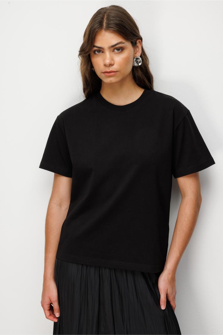 Mizalle Basic Düz Suprem Siyah T-Shirt