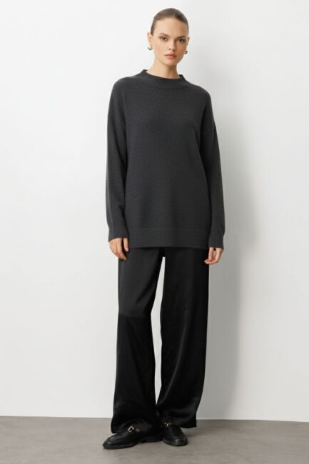 Mizalle Basic Yarım Balıkçı Antrasit Triko Kazak - Mizalle (1)