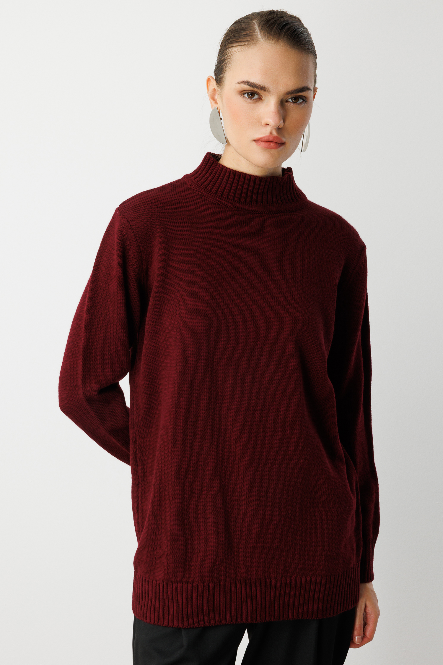 Mizalle Basic Yarım Balıkçı Bordo Triko Kazak - Mizalle